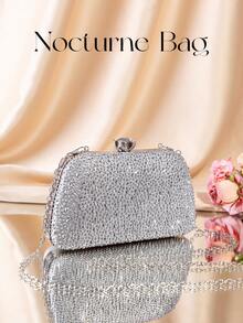 1 Túi Nocturne, Ví cầm tay nhỏ đính đá lấp lánh bạc một mặt, Dây đeo vai bằng kim loại, Túi dạ hội thời trang và thanh lịch, Ví cầm tay dự tiệc trang trọng cổ điển, Thích hợp cho những dịp trang trọng, Đám cưới, Tiệc tùng, Hòa nhạc, Quà tặng cho phụ nữ - Bạc - Xem 2