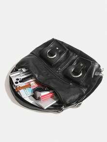 Geantă de damă nouă, rucsac multifuncțional din piele moale, stil motociclist, elegant, cu buzunar cu fermoar, capacitate mare Y2K punk