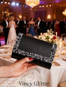 Geantă de mână cu clapă decorată cu sclipici, geantă de mână din piele PU, poșetă formală pentru petreceri, geantă de umăr cu lanț, geantă la modă