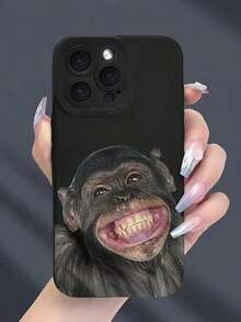1 pieza Funda protectora de teléfono a prueba de golpes de cobertura total con estampado de mono sonriente de estilo unisex para iPhone17/iPhone17 Air/iPhone17 Pro/iPhone17 Pro Max/16 Pro Max/15 Pro Max/14 Pro Max/13 Pro Max/12 Pro Max/11 Pro Max - Negro - Ver 1