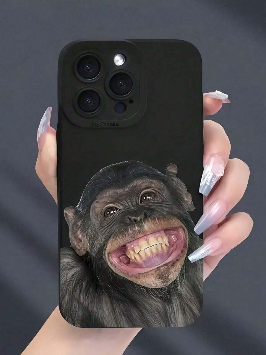 1 pieza Funda protectora de teléfono a prueba de golpes de cobertura total con estampado de mono sonriente de estilo unisex para iPhone17/iPhone17 Air/iPhone17 Pro/iPhone17 Pro Max/16 Pro Max/15 Pro Max/14 Pro Max/13 Pro Max/12 Pro Max/11 Pro Max - Negro - Ver 1