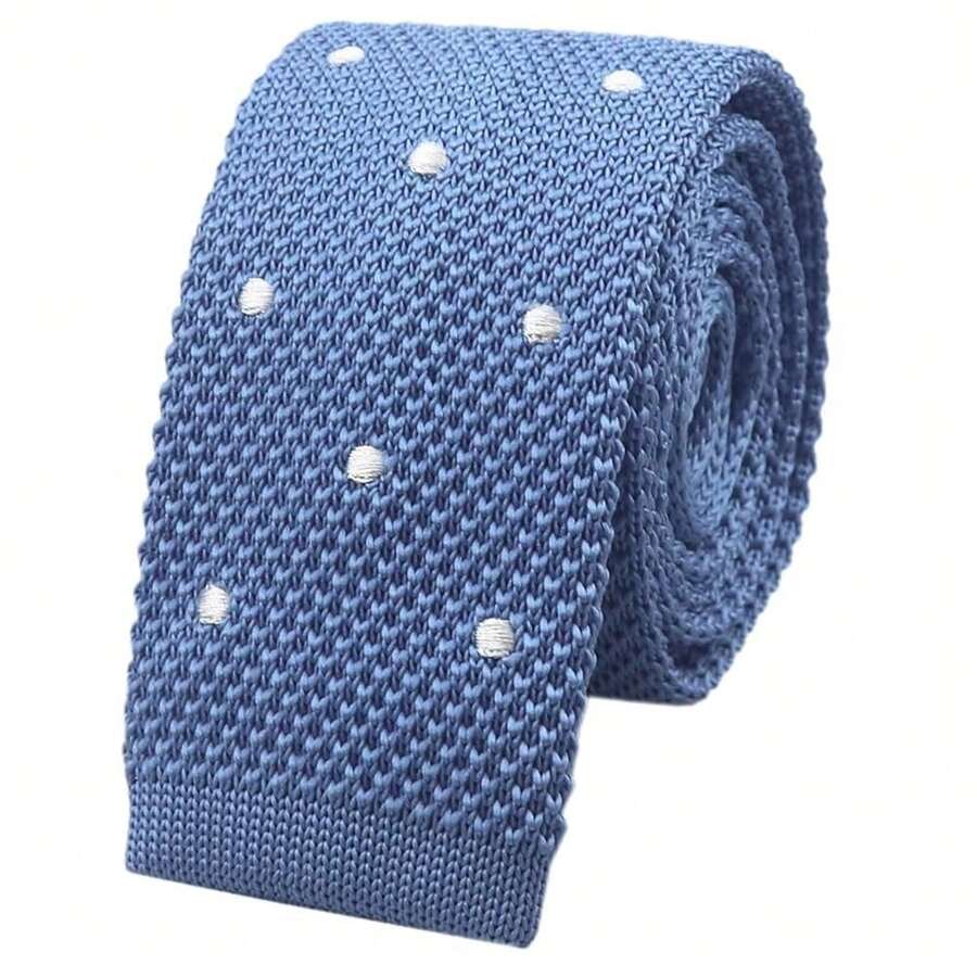 Men's Solid Color Textured Knit Skinny Ties Smart Necktie Square-Cut Finish{"Size_name":"OneSize","Color_name":"SkyBluePolkaDot"} - Multicolor15 - View 1