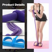 Tubes Natural Latex Foot Pedal Elastic Pull Rope With Handle Fitness Equipment Bodybuilding Expander For Abdomen/Waist/Arm/Leg Stretching Slimming Training - 紫色 - 查看 3