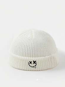 1 pieza Gorro de punto de unicolor con bordado de cara de fantasma versátil, adecuado para mantener el calor en otoño/invierno y uso diario de ropa de invierno para hombres - cara sonriente divertida - Ver 18