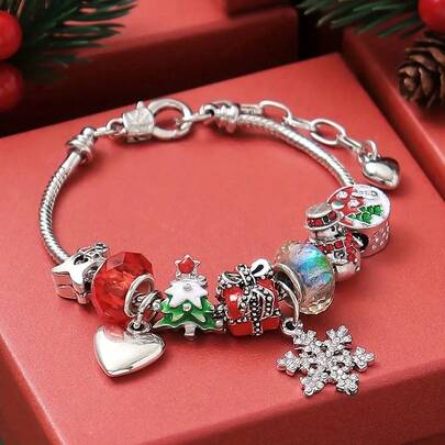 [Chic Snowflake Charm Bracelet] Chic Christmas Charm Bracelet With Sparkling Rhinestones - Snowflake, Gift Box & Santa Designs - Perfect For Holiday Parties & Casual Attire, For Christmas Christmas Decorations Christmas Gifts