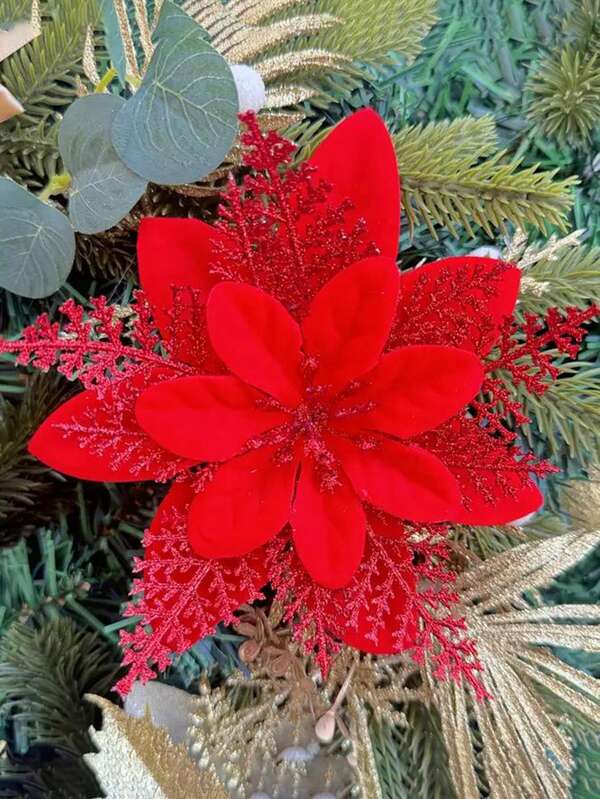 1/10 pezzi Fiori di Poinsettia con glitter, fiori di Poinsettia artificiali di Natale con molletta, decorazioni per albero di Natale, ghirlande fai-da-te, decorazioni per la casa, matrimoni e feste, regali di Natale, decorazioni natalizie e di Capodanno (tutti rossi)