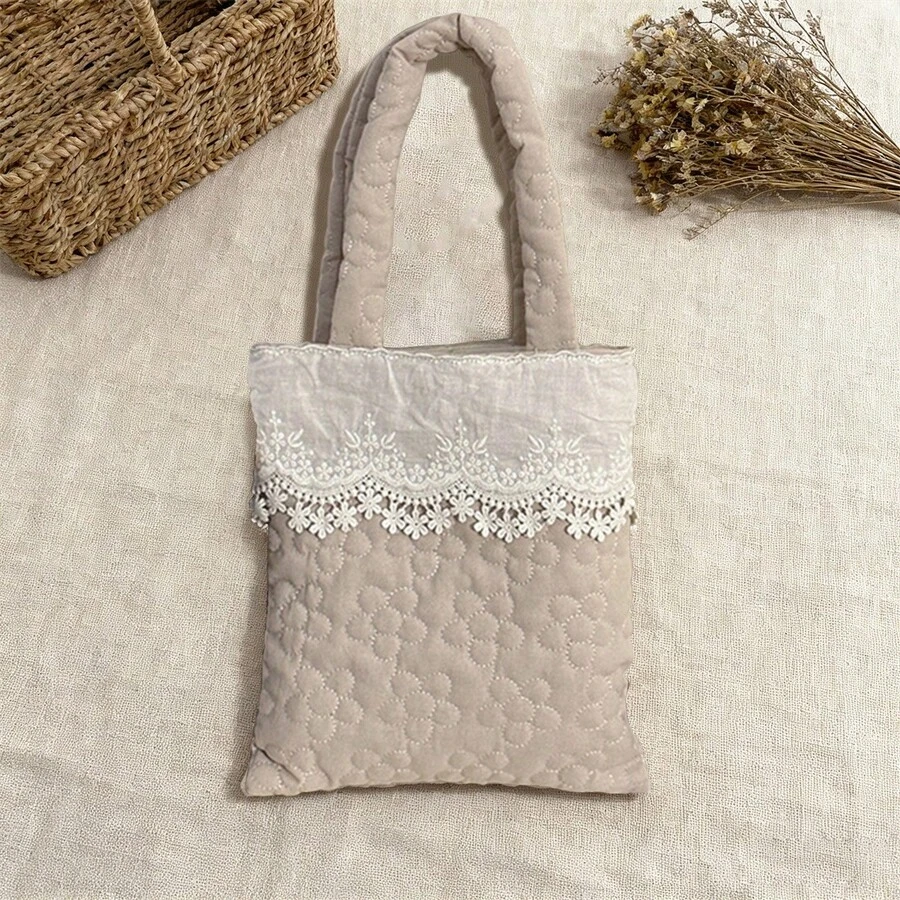 Women's Lace Patchwork Handbag Fashionable Versatile Mini Floral Purses For Daily Life, Work, Travel - 米色 - 查看 1