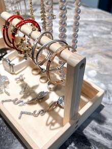 1pc Rustic Wooden Jewelry Organizer Stand - Versatile Desktop Display For Necklaces, Bracelets, Watches, Beads - Rectangular Solid Wood Jewelry Rack, No Electricity Needed, Jewelry Towers