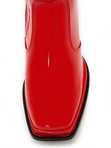 Wide Calf Plus Size Women's 70s Gogo Tall Knee High Square Toe Chunky Heel Retro Fashion Vintage Boots - 紅色專利 - 查看 2