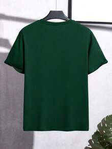 Men's Slim Fit T-Shirt With Letter Print, Round Neck And Short Sleeves 1005 Cotton - Màu xanh lá cây đậm - Xem 3
