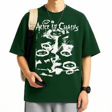 Alice In Chains T-Shirt International Rock Band Music Unisex Male Female 100% Cotton Premium Top Streetwear Launch Immediate Shipping Various Colors!! Plus Size - 軍綠色 - 查看 2