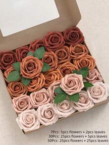 MEHELANY 50/30 支逼真渐变咖啡泡沫假玫瑰，带茎和叶子，适用于 DIY 婚礼花束、新娘送礼会花卉中心装饰、派对餐桌家居装饰、春夏婚礼装饰、房间装饰和摄影道具，以及圣诞节、复活节、秋季庆祝活动装饰。 - 漸層咖 - 查看 3