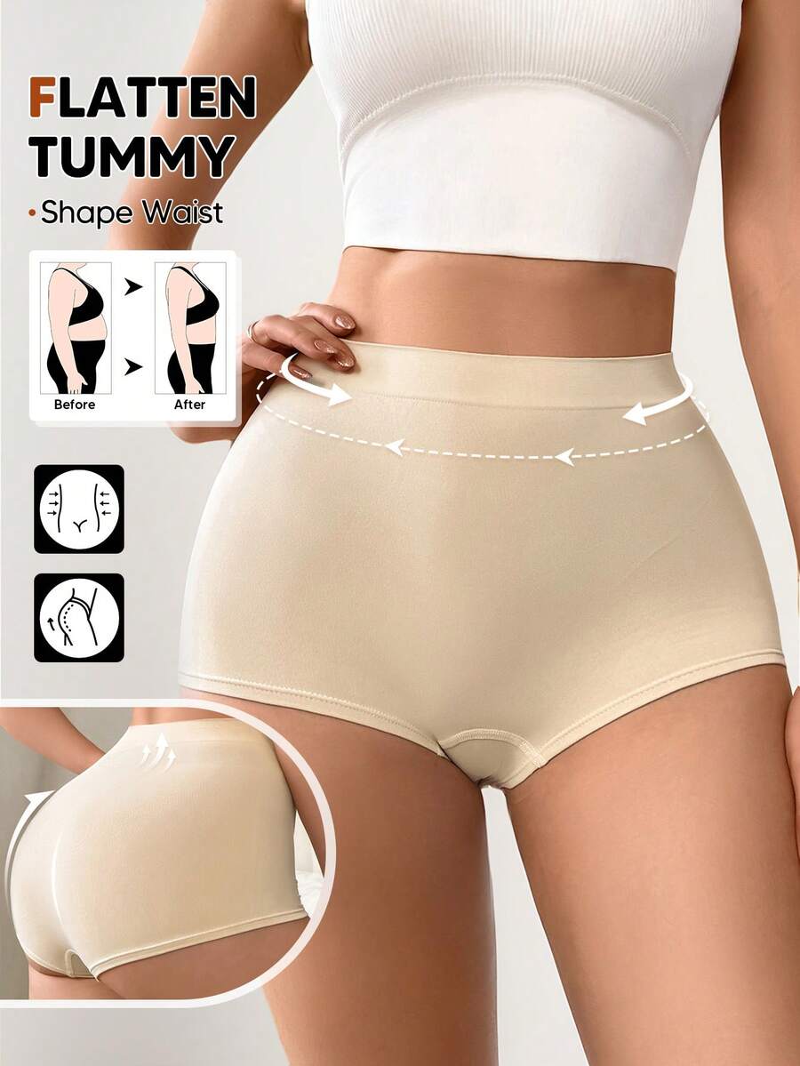 1pc Women's Mid-Rise Tummy Control Briefs, Butt Lifting And Shaping, Comfortable And Skin-Tight Underpants - Apricot - View 1