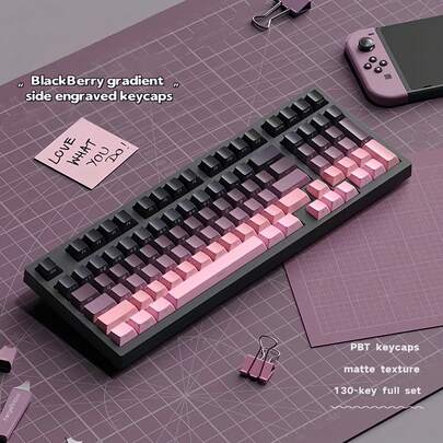 1pc Translucent Side-Engraved Keycaps, Multicolor Gradient Personalized Fit For Mechanical Keyboards, PBT Micro-Sandblasted 130 Keys - Compatible With Standard MX, BOX And Other Cross-Shaped Stem Switches, Suitable For 64/68/75/87/96/98/100/104/108 Keyboard Layouts