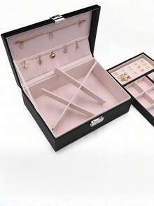 Luxury Imitation Leather Jewelry Storage Box With Lock - Spacious, Soft Lined Drawers, Perfect Christmas, Halloween, Birthday Gift For Girls, Durable And Elegant