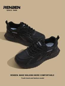 RENBEN 2 pares de zapatillas casuales con cordones negras y suela gruesa para mujer, de unicolor, con diseño de moda y versátil, nuevos lanzamientos para primavera/otoño 2025