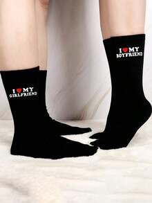 1 Pair I Love My Girlfriend Socks Cute Gifts Boyfriend Funny Boyfriend Ideas Anniversary Valentine's Day Birthday Gifts I Love My Girlfriend Socks Funny Socks, Fall - màu đen - Xem 6