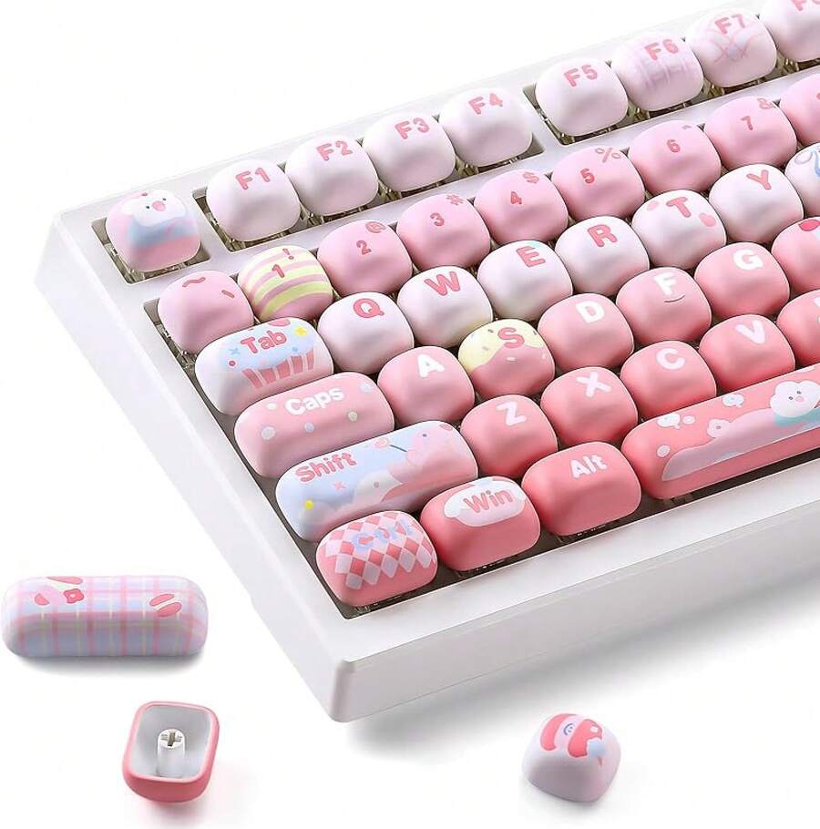 Cute Pink Custom Keycaps, 138 Keys Dye Sub PBT MOG Profile Keycap Set Mechanical Gaming Keyboards (Pink)