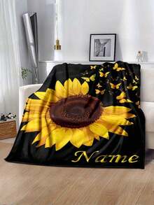 1 Custom Sunflower And Butterfly Print Flannel Blanket - Personalized, Soft, Warm Digital Print, Tear-Resistant, Machine Washable, Hypoallergenic, All-Season Multi-Purpose Blanket Suitable For Sofas, Beds, Travel, Camping, Living Rooms, And Offices. Perfect As A Mother's Day Gift. - Multicolor - View 8