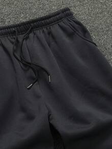 Men's Solid Color Drawstring Waist Pocket Tapered Casual Sweatpants - Navy Blue - View 5