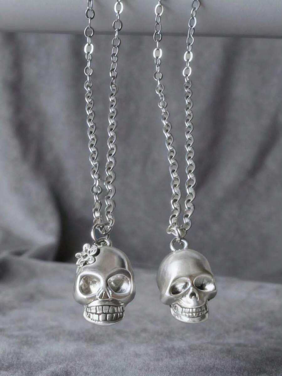 2 buc colier cu pandantiv de craniu la modă pentru femei de Halloween, care îmbunătățește atmosfera, deblochează o ținută elegantă, accesoriu exclusiv de Halloween, unic și