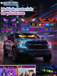 GLANBERT 2PCS ,31.5inx6.5in Devil Eyes Light For Cars,1152LED Beed Programmable Flexible LED Display With Remote/App Control,Soft Screen For Car LED Lights Interior, LED Eyes For Truck Windshield,For Sedans, SUVs, Medium Trucks – Custom Dynamic Sign ﻿ - Multicolor - View 4