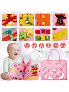 Tablero de actividades 12 en 1 - Juguetes sensoriales, promueven el desarrollo de habilidades motoras - Libro de actividades de aprendizaje con cremallera, hebilla, botón y cordón, adecuado para niños de 0+ años - Regalo de cumpleaños ideal para niños y niñas, colores de accesorios aleatorios - Multicolor - Ver 4
