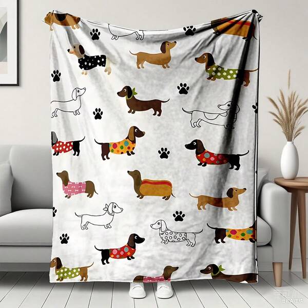 1 manta de flanela com estampa de filhote de salsicha e elementos natalinos, tecido para casa, capa de sofá, manta pequena, xale e cobertor, perfeita para sofá, viagem, decoração de quarto e casa