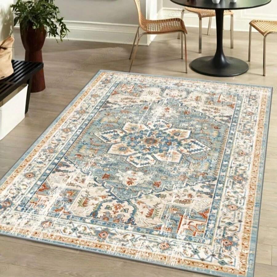 1pc Nordic Style Area Rug With Elegant Floral And Geometric Patterns, Suitable For Bedroom, Living Room Or Home Office Decor, Elegant Home Accessory | Rug, Living Room Carpet