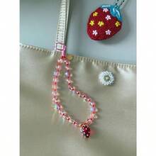 - Correa de pulsera con abalorio para telfono celular, correa universal para telfono celular, bonita correa de mueca, cadena de abalorio, accesorios hechos a mano para bolsas de cmara - Rojo Fresa - Ver 4