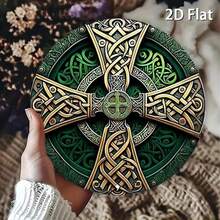 7.87 Inch Celtic Cross Round Metal Wall Art Plaque - Green Rustic Metal Wall Decor, Intricate Knot Design, Frameless, Great For Home, Garage, Dining Room, Cafe, Boho Style, Bohemian Wall Art | Celtic Knot Art | Durable Metal Sign, Metal Wall Decor, Random Hole Placement - Multicolor - View 5