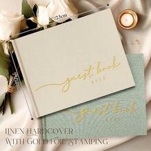 DLanpn Wedding Guest Book 2025 Linen Hardcover  Guestbook Wedding Reception With 108 Blank Pages For Sign In And Photos Guest Book For Wedding Bridal Shower Baby Shower Party Beige - 米色 - 查看 2