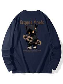 Heavy Pound Cotton 210g Men's Autumn/Winter Cotton Crew Neck Loose Casual Long Sleeve T-Shirt - Navy Blue - View 3