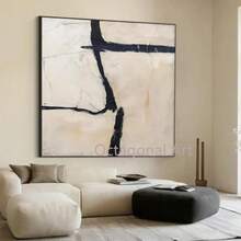 [Abstract Canvas Wall Art] Hand-Painted Abstract Canvas Wall Art - Beige White & Black Textured Modern  Design, Minimalist Aesthetic For Living Room, Bedroom, Home Office Decor - Unique Oil Painting Artwork, Canvas Wall Art Ready To Hang, Bedroom Wal - 彩色 - 查看 7