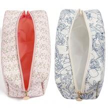 Makeup Bag Travel Cosmetic Bag For Women, Zipper Make Up Pouch, Floral Flowers Toiletry Organizer, Portable Storage Bag, Cosmetic Travel Cloth Bag (Pink+Navy Blue Flower){"Color_name":"TwoPack:(Pink+NavyBlueFlower)"} - 兩件裝:(粉紅+海軍藍花) - 查看 3