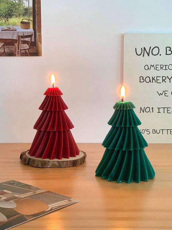 Christmas Tree-Shaped Scented Candle, Christmas Element Shape, Party And Home Decoration, Party Decoration Candle, Family Table Decoration Candle, Home Decoration Christmas Tree Candle, Souvenir, Suitable For Christmas Home Decoration, Party Scene Decoration, Can Also Be Used For Christmas Holiday Gifts, Birthday Gifts, Gifts Between Family And Friends, Christmas Decorations, Christmas Gifts