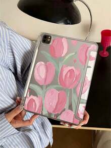 Pink Tulip Pattern Protective Case, Compatible With IPad 10th Gen, 10.2", Mini 6", Mini 7", And 9.7" Models. Also Compatible With Samsung Galaxy Tab A9 Plus. Features 3+Y Folding Design, Reinforced Silicone Corners, Auto Wake/Sleep Function, And Built-In Stylus Slot. - Multicolor - View 4
