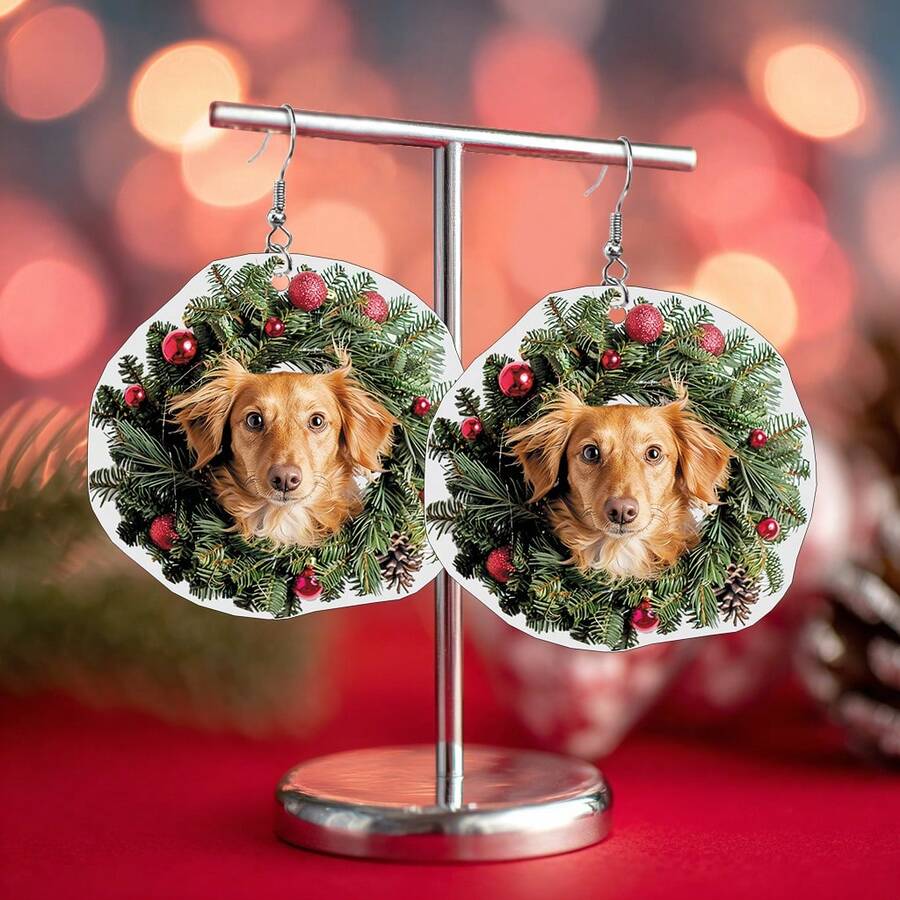1 Pair Cute Cat Ear Christmas Wreath 2D Funny Animal Gift, Christmas