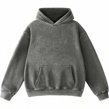 FAIABLE Mens Hoodies Oversized Unisex Wash Hoodie Heavyweight Fleece Vintage Cotton Sweatshirt Men Women Streetwear - 灰色 - 查看 11