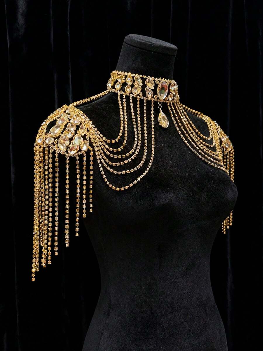 Cuier 1PC Gorgeous Rhinestone Glass Shoulder Chain With Tassel For Wedding Bridal Off Shoulder Dress Crystal Glass Accessories - Style B Tassel Shoulder Chain - View 1