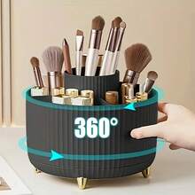[1pc Rotating Makeup Box] 360° Rotating Makeup Organizer – 5-Compartment Brush Storage Box | Large Capacity Desktop Organizer For Cosmetics, Lipsticks & Pens (Fall 2025 Upgraded) - White - View 3
