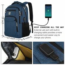 UKEIN Laptop Backpack With USB Charging&Headphone Port,Anti-Theft Business Backpack With Padded Shoulder Strap, Computer Rucksack For School/Work/Travel - 藍色 - 查看 2