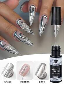 5ml 亮金属线凝胶指甲油金色银色美甲镀铬凝胶抛光镜面拉线涂鸦绘画条纹凝胶指甲饰物美甲用品内置刷子 DIY 美甲护理必需品