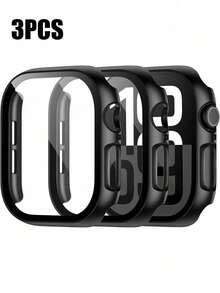 3 件装 PC + 钢化玻璃一体式表壳，防摔时尚保护套，兼容 表壳 40/41/42/44/45/46/49 毫米，兼容 Series Ultra/Se/11/10/9/8/7/6/5/4，智能手表配件男女款 - 黑色+黑色+黑色 - 查看 18