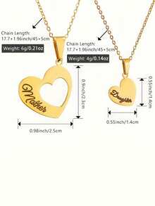2 pezzi Set di collane con ciondolo a cuore cavo personalizzato per madre e figlia, in acciaio inossidabile, regalo per compleanno, festa della mamma, San Valentino, Natale - Multicolore - Visualizzare 3