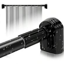 Tubo para Cortina de Baño, Barra de Cortina de Ducha 185-205cm, Cortinero Ajustable Antideslizante de Acero Inoxidable, Palo para Cortina y Curtain Rod Sin Taladrar para baño, recamara(negro). - Negro - Ver 12