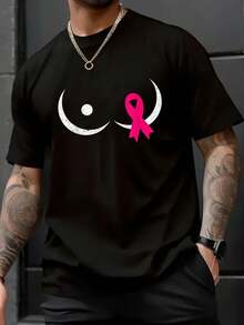 100% Algodón Unisex Save The Tatas Camiseta de  contra el Cáncer de Mama con Lazo Rosa en el Seno, Camiseta de Manga Corta Impresa de Otoño e Invierno - Negro - Ver 6