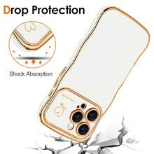 For IPhone 16 Pro Case Wave Wavy Phone Cases With Love Heart, Luxury Plating Edge Cute Curly Shape Cover For Women Girls, Thin Slim Soft TPU Rubber Shockproof Protective Cover, White{"Color_name":"White","Size_name":"ForiPhone16Pro-6.3inch"} - 多色17 - 查看 5