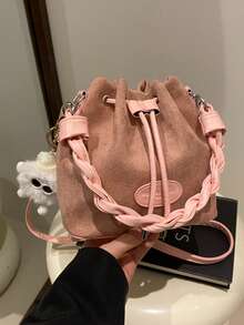 Women Drawstring Bag Mini Sling Bag Bucket Bag Diamond Lattice Daily Outdoor Bag