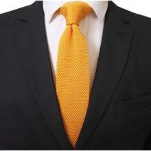 Men's Solid Color Textured Knit Skinny Ties Smart Necktie Square-Cut Finish{"Size_name":"OneSize","Color_name":"BrightYellow"} - Multicolor20 - View 3